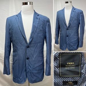 Mareno Bespoke Menswear Chambray Blue 2-Button 40R Blazer Suit Jacket Sport Coat